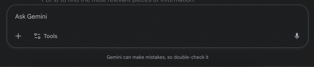 Gemini screenshot showing disclaimer for hallucinations Gemini screenshot showing disclaimer for hallucinations