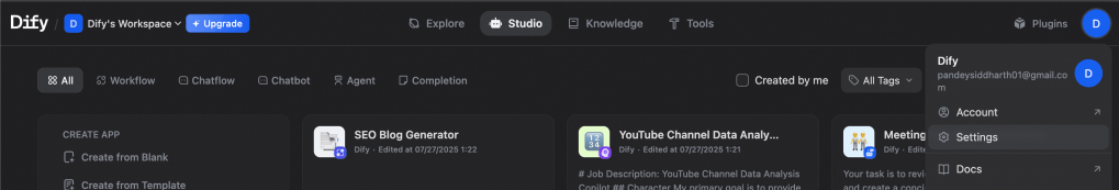 Dify console Dify console