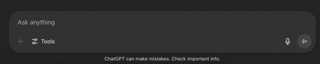 Chatgpt screenshot showing disclaimer for hallucinations ChatGPT screenshot showing disclaimer for hallucinations